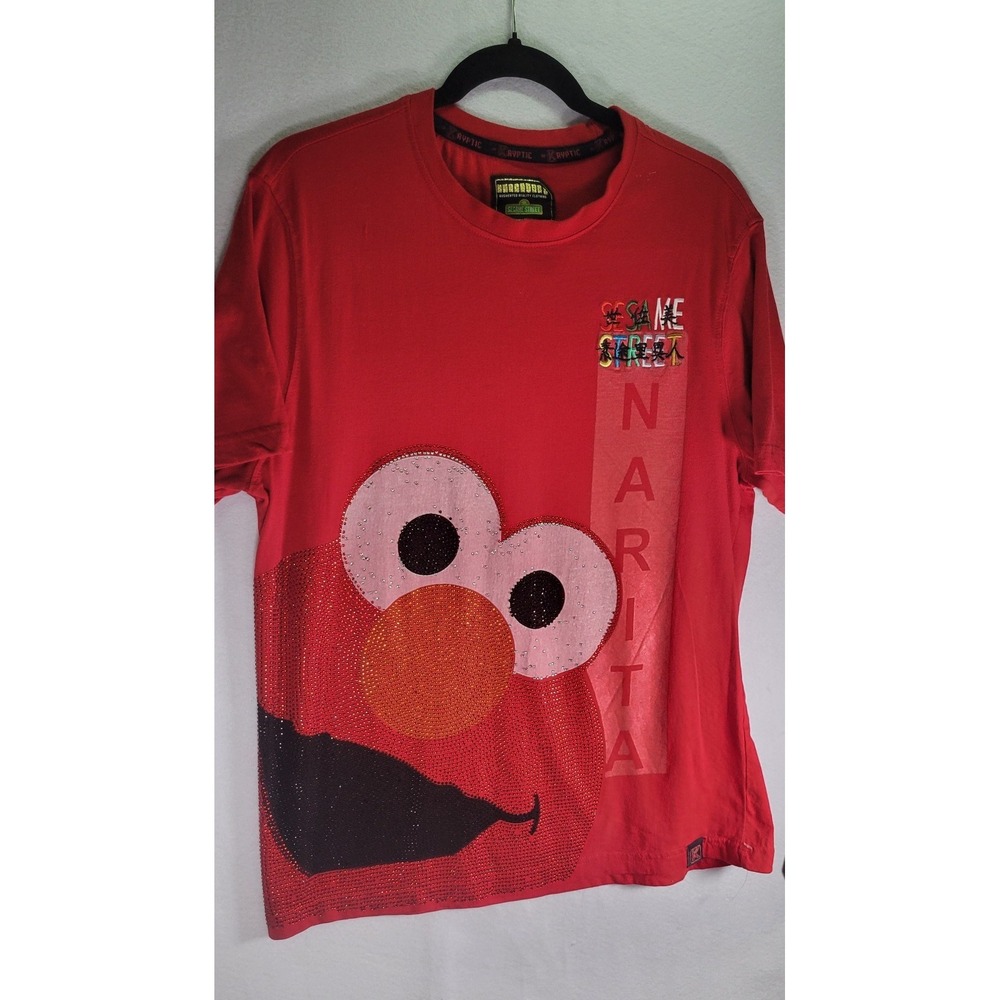 Sesame Street Elmo Shirt Mens L Red De Kryptic Rhinestones Skater Bling Rare